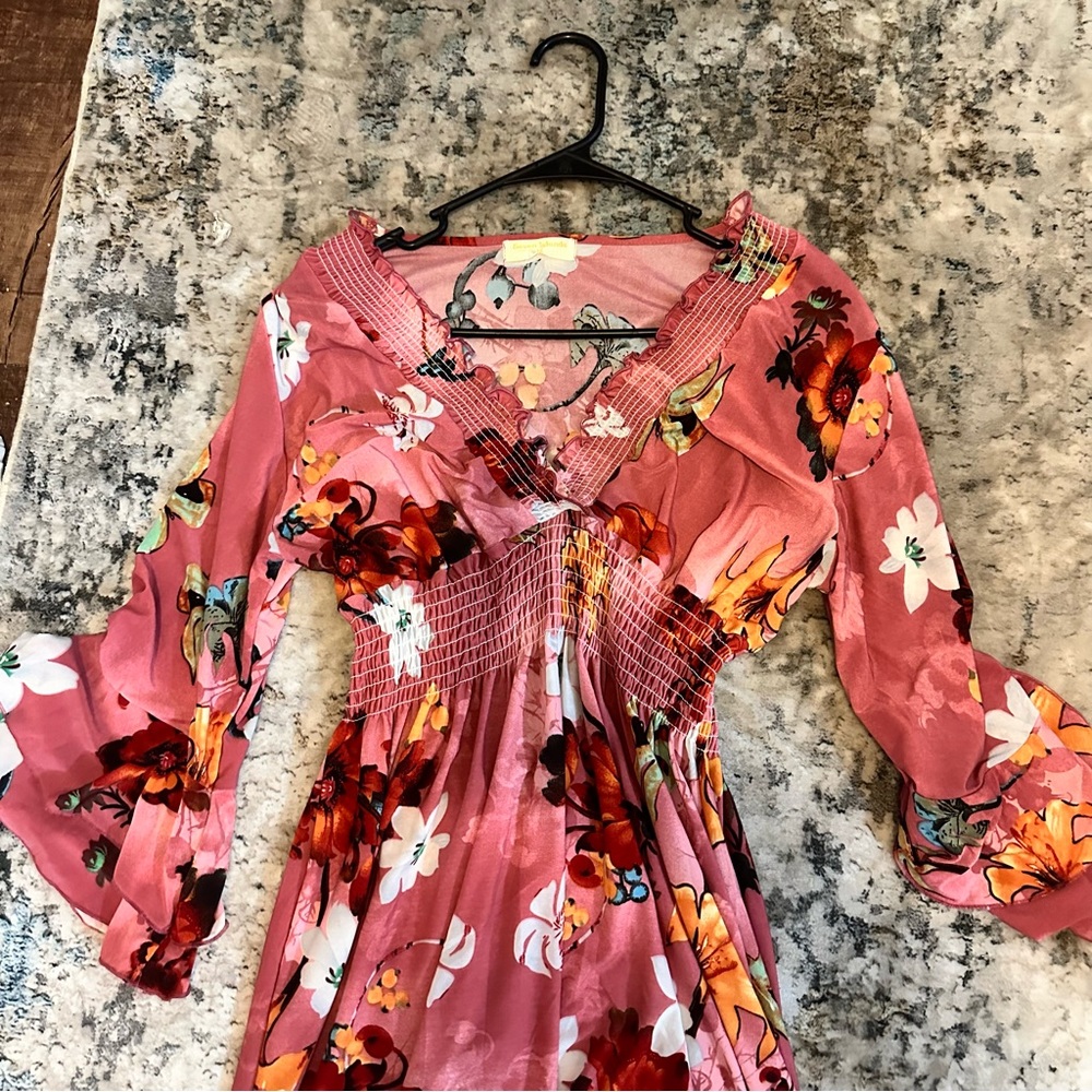 Floral V-Neck Pink Maxi Dress - Picture 4 of 5